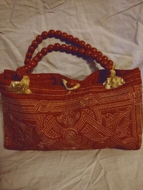 Artist Gold Embroidered Unique Red Bag. So Cool.